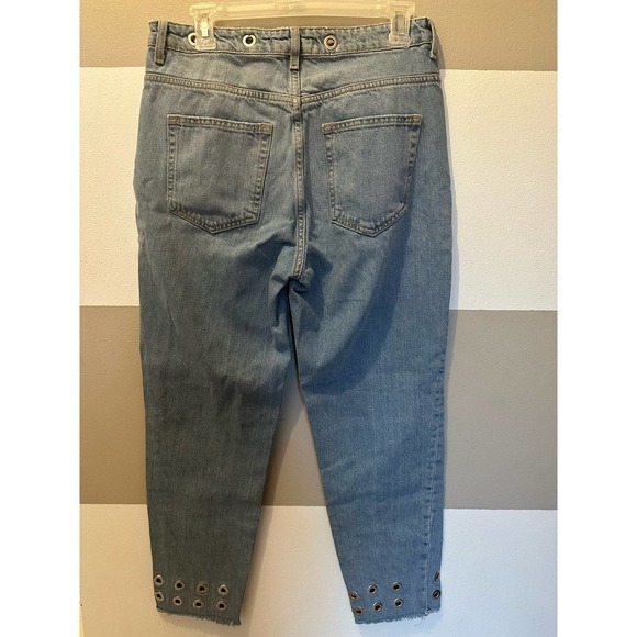 Zara Basic Denim Metal Grommet Rings Fray Raw Hem Cropped Button fly Jeans Sz 4 - Picture 5 of 8